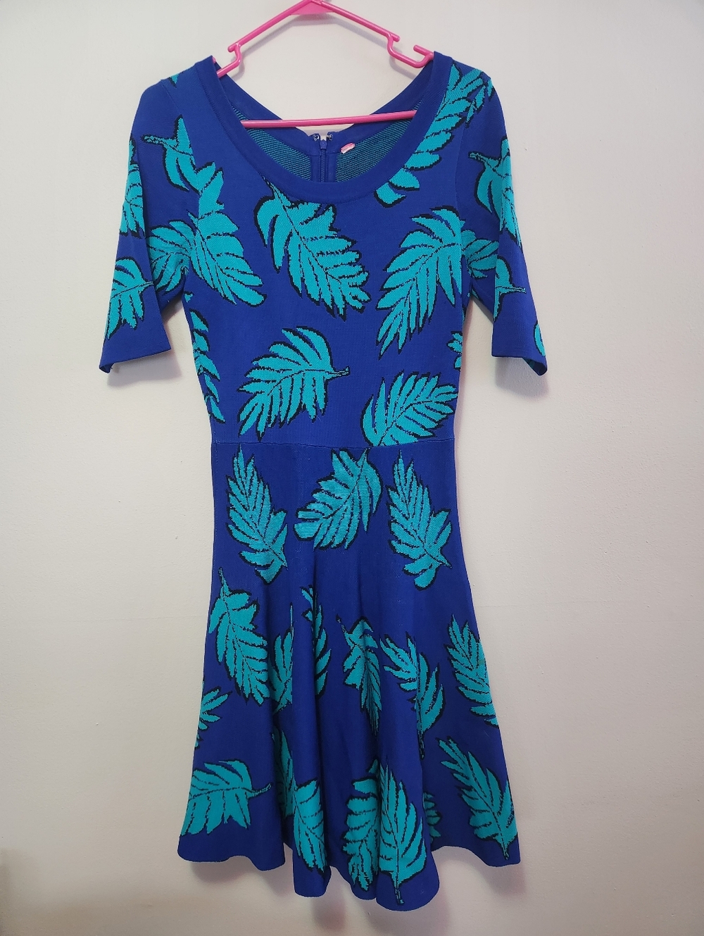 Plenty Tracy Reese Anthropologie blue Raji palm leaves dress womens Medium